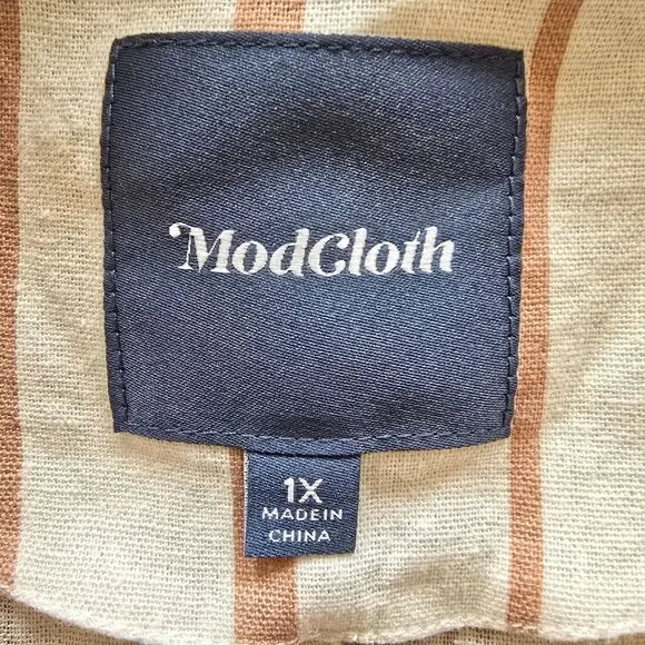 ModCloth Opportunity Linen/Viscose Blazer Cream Striped Front Pockets Light 1X - Picture 9 of 11